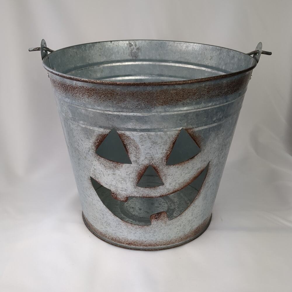 Jack-o'-lantern luminary bucket galvanized rustic Halloween decor Fall